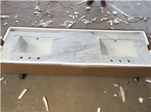 Bianco Carrara C Marble Vanity Top,Carrara White Marble Bathroomm Countertop,Italy White Marble Bath Top with Double Basin Sink