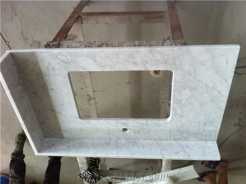 Bianco Carrara C Marble Vanity Top,Carrara White Marble Bathroomm Countertop,Italy White Marble Bath Top with Double Basin Sink