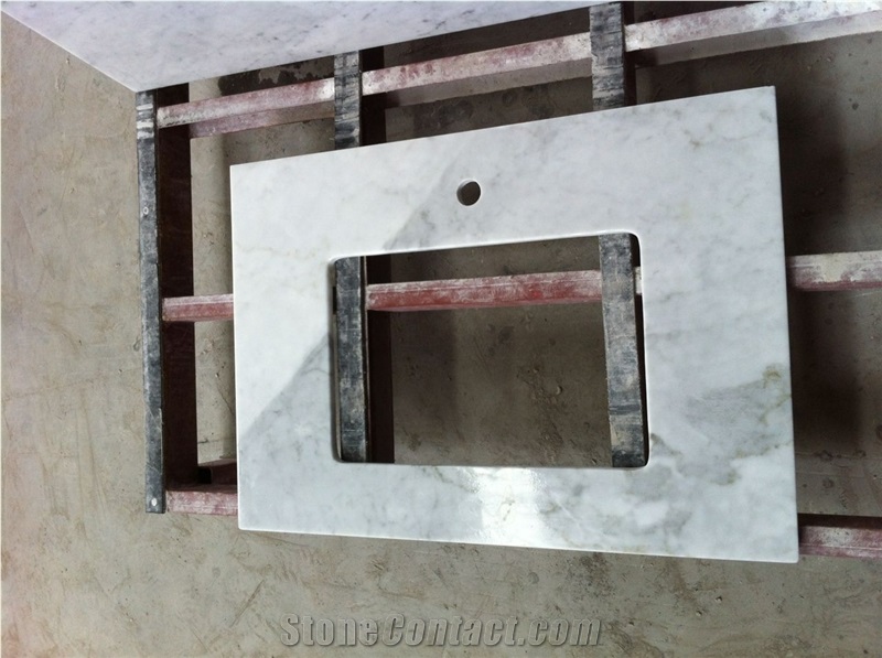 Bianco Carrara C Marble Vanity Top,Carrara White Marble Bathroomm Countertop,Italy White Marble Bath Top with Double Basin Sink