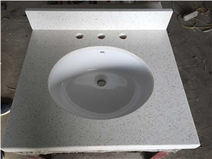 China White Quartz Stone Vanity Tops,White Artificial Stone Bathroom Vanity Tops, Quartz Stone Bathroom Top, Quartz Stone Custom Countertops, Polished Surface Bath Tops with Sink Basin