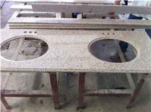 G682 Granite Vanity Top,G682 Rust Yellow Granite Double Sink Vanity Top,China Yellow Granite Countertop,G682 Granite Bath Top