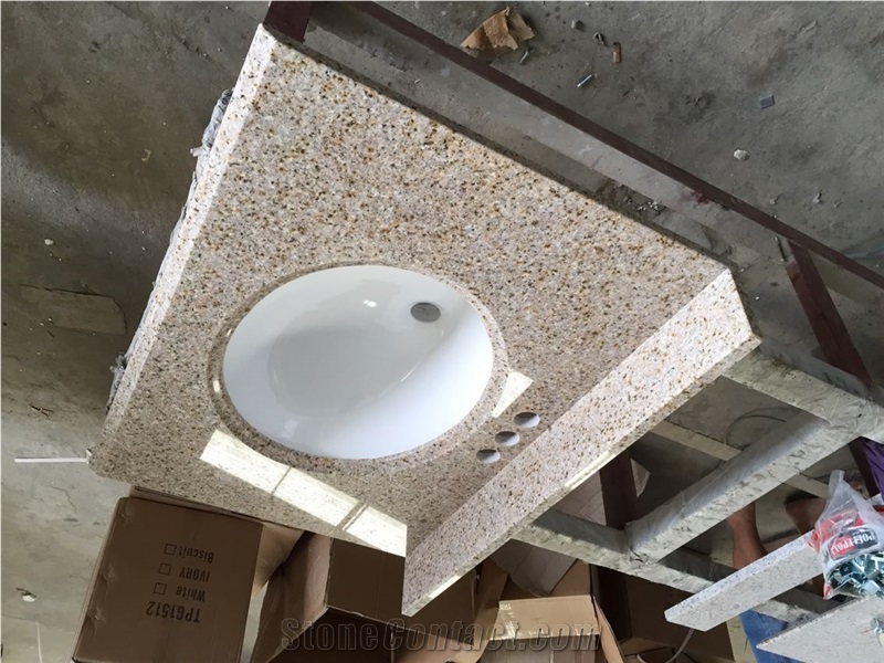G682 Granite Vanity Top,G682 Rust Yellow Granite Double Sink Vanity Top,China Yellow Granite Countertop,G682 Granite Bath Top