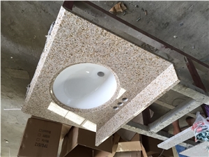 G682 Granite Vanity Top,G682 Rust Yellow Granite Double Sink Vanity Top,China Yellow Granite Countertop,G682 Granite Bath Top