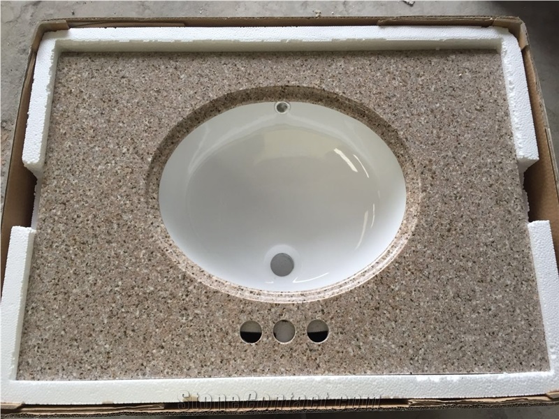 G682 Granite Vanity Top,G682 Rust Yellow Granite Double Sink Vanity Top,China Yellow Granite Countertop,G682 Granite Bath Top