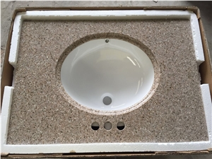 G682 Granite Vanity Top,G682 Rust Yellow Granite Double Sink Vanity Top,China Yellow Granite Countertop,G682 Granite Bath Top
