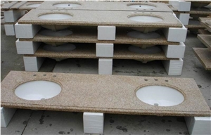 G682 Granite Vanity Top, Rust Yellow Granite Bathroom Countertop, China Yellow Granite Bath Top with Double Sink