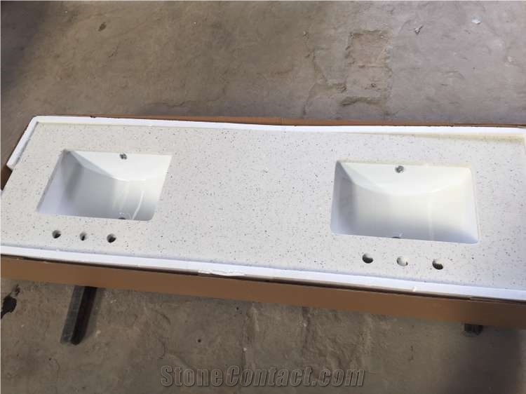 White Artificial Stone Bathroom Vanity Tops,China White Quartz Stone Vanity Top,Polished Surface Bath Tops with Sink Basin