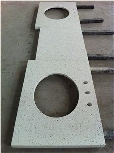 White Artificial Stone Bathroom Vanity Tops,China White Quartz Stone Vanity Top,Polished Surface Bath Tops with Sink Basin