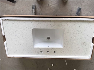White Artificial Stone Bathroom Vanity Tops,China White Quartz Stone Vanity Top,Polished Surface Bath Tops with Sink Basin
