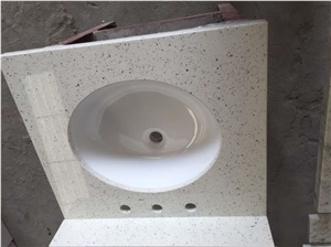 White Artificial Stone Bathroom Vanity Tops,China White Quartz Stone Vanity Top,Polished Surface Bath Tops with Sink Basin