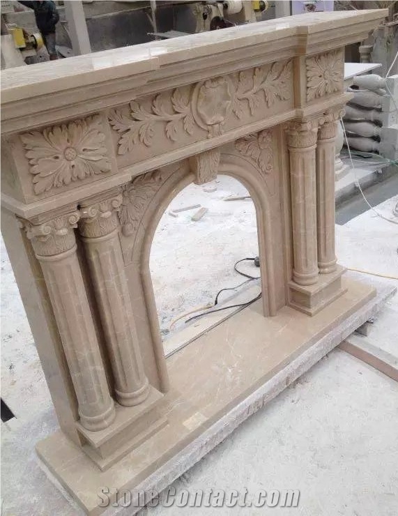 Beige Marble Fireplace Mantel
