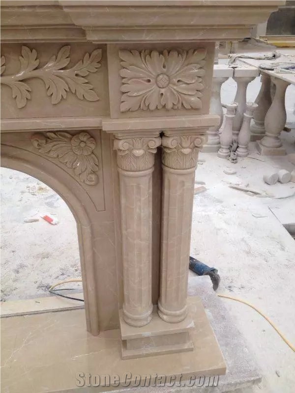 Beige Marble Fireplace Mantel