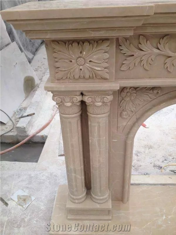 Beige Marble Fireplace Mantel
