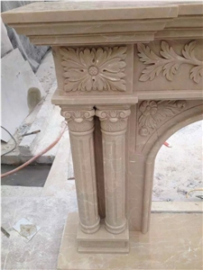 Beige Marble Fireplace Mantel