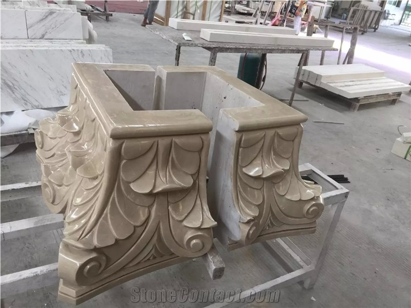 Marble Column Pillars Caps, Beige Marble Architectural Columns