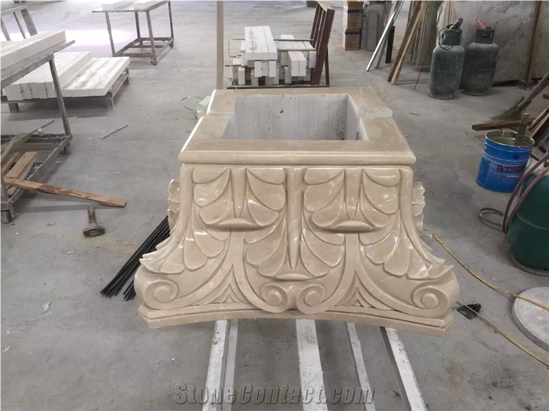 Marble Column Pillars Caps, Beige Marble Architectural Columns