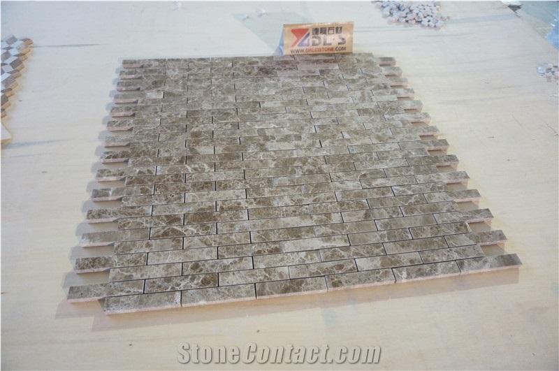 Emperador Light Marble Polished Mosaic Tiles, Spain Brown Marble Brick, Linear Strips Mosaic, Emperador Marble Mosaics for Wall, Floor
