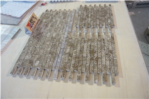 Emperador Light Marble Polished Mosaic Tiles, Spain Brown Marble Brick, Linear Strips Mosaic, Emperador Marble Mosaics for Wall, Floor