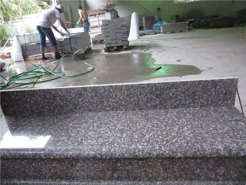 G664 Luoyuan Red Granite Stair Riser Polished Round Edge Competitive Price