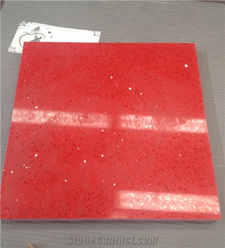 Red Artificial Stone, Red Color Artificial Stone Polished Big Slabs/Tiles, Red Caesarstone with Crystal