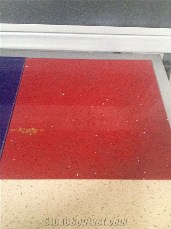 Red Artificial Stone, Red Color Artificial Stone Polished Big Slabs/Tiles, Red Caesarstone with Crystal