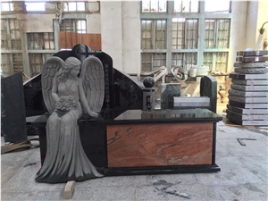 Sitting Angel Bench Black Granite Columbarium