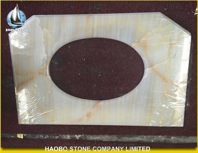 Snow White Onyx Vanity Tops, White Onyx Bathroom Tops