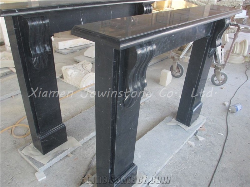 China Black Marquina Marble Fireplace Mantel/Hearth/Design/Surround, Black Marble Fireplace, Honed Finished Fireplace