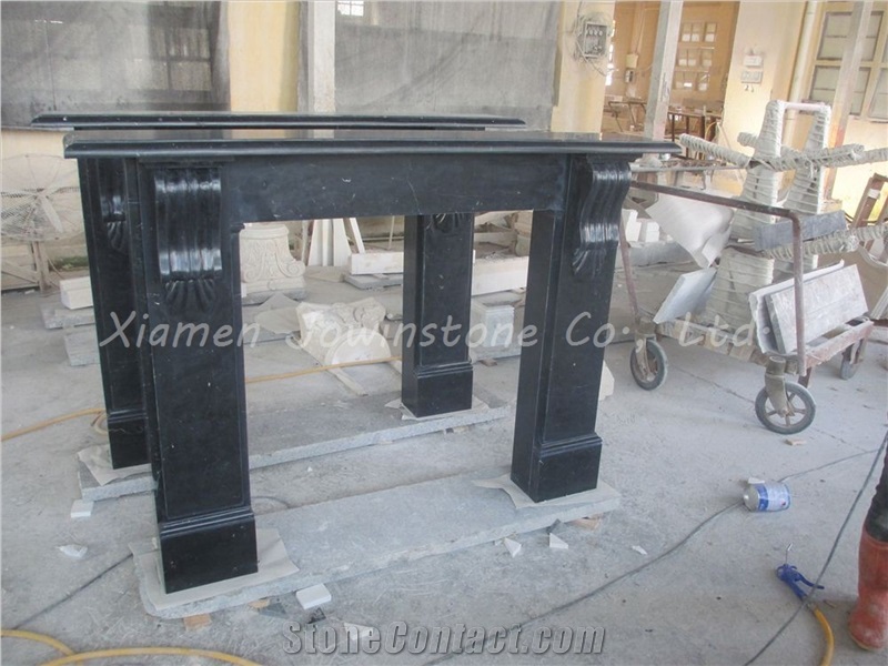 China Black Marquina Marble Fireplace Mantel/Hearth/Design/Surround, Black Marble Fireplace, Honed Finished Fireplace