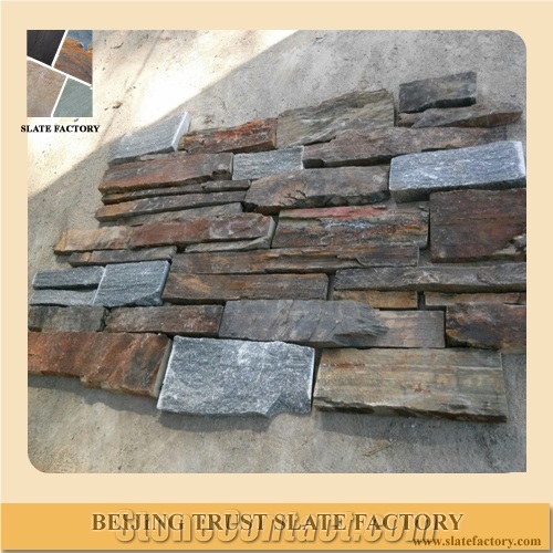 Brown Slate Stacked Stone Slate Cultured Stone Wall Facade,Stacked Stone Veneer,Stacked Stone Wall Panels, Stacked Wall Cladding