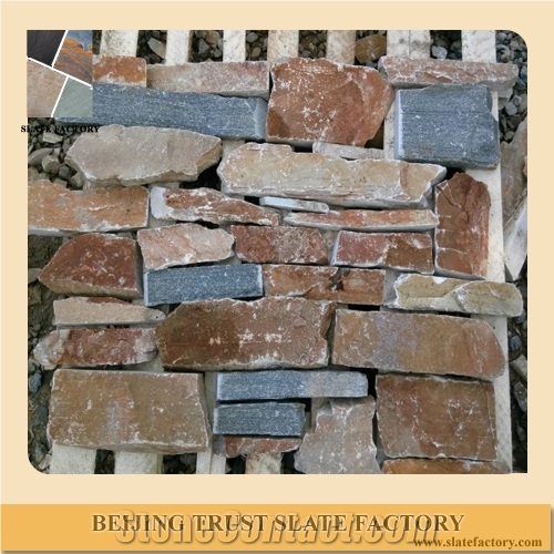 Brown Slate Stacked Stone Slate Cultured Stone Wall Facade,Stacked Stone Veneer,Stacked Stone Wall Panels, Stacked Wall Cladding