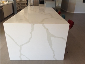 Bestone Calacatta White Man-Made Marble Like Corian Stone Slab for Pre-Fabricated Tops Customized Countertop with Stylish Performance Of Veined Movement