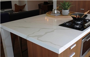 Bestone Calacatta White Man-Made Marble Like Corian Stone Slab for Pre-Fabricated Tops Customized Countertop with Stylish Performance Of Veined Movement