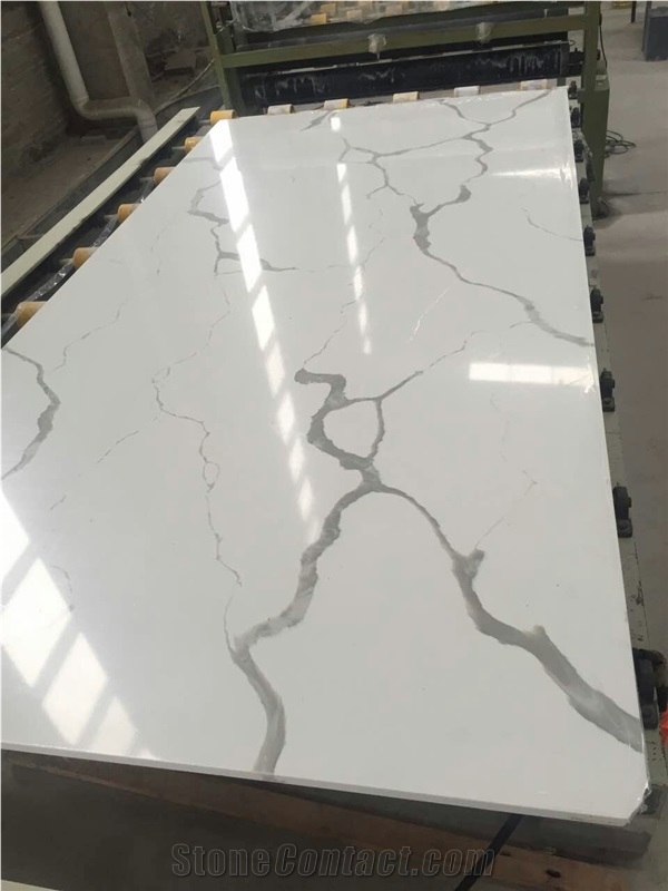 Bst Calacatta Gold Quartz Stone Slab Stylish Performance Of Veined Movement and Pattern