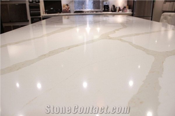 Bst Calacatta Gold Quartz Stone Slab Stylish Performance Of Veined Movement and Pattern