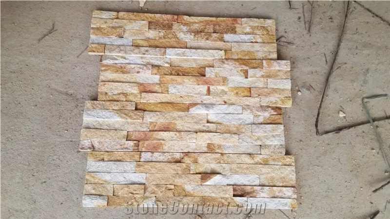 Brown Quartzite Cultured Stone for Wall Cladding, Stacked Stone Veneer, Thin Stone Veneer, Ledge Stone