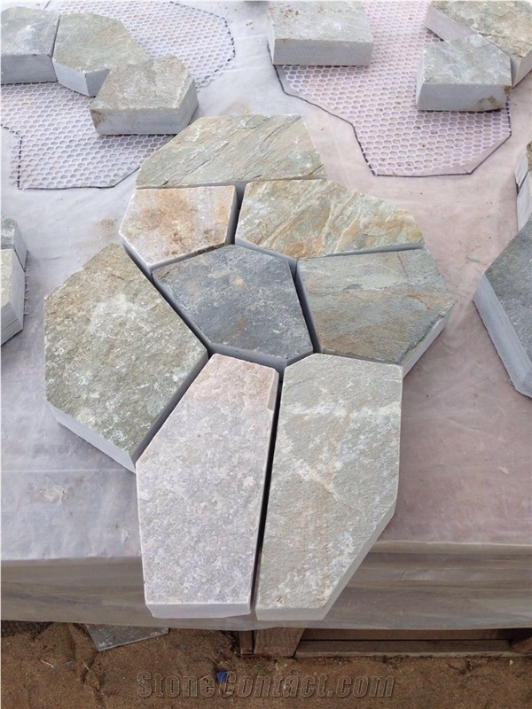 P014 Quartzite Random Crazy Flagstone, Beige Quartzite Flagstone
