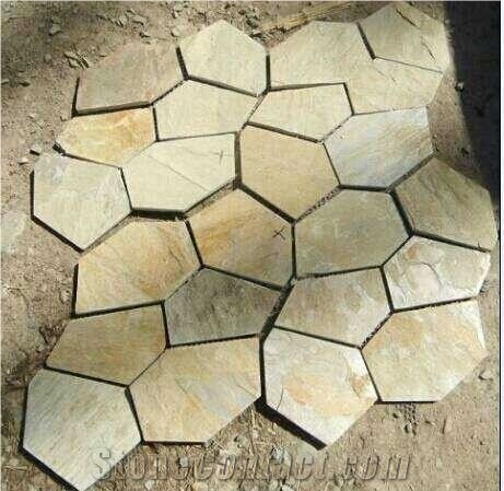 P014 Quartzite Random Crazy Flagstone, Beige Quartzite Flagstone
