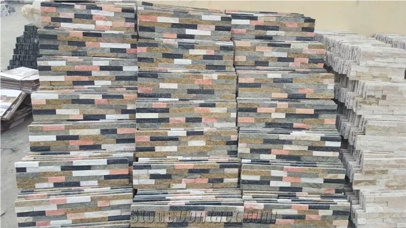 Quartzite Cultured Stone,Multicolor Quartzite for Wall Cladding, Stacked Stone Veneer, Thin Stone Veneer, Ledge Stone
