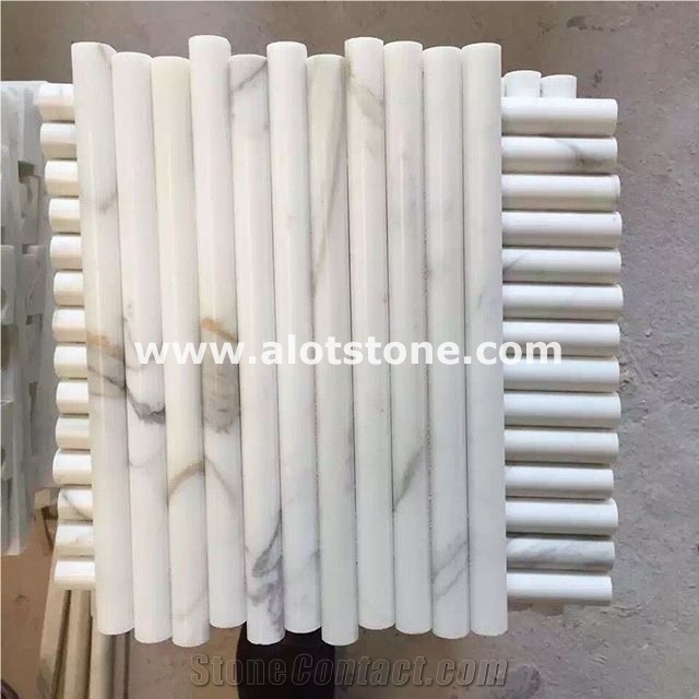 Carrara White Marble 3/4x12 Polished Bullnose Pencil Liner Trim