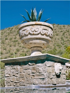 Blanco Jalisco Cantera Stone Landscape Planter Pot at Pool