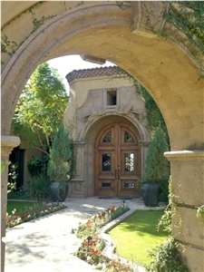 European Entryway Surround and Gate Entry Surround in Tobacco Cantera Stone, Tobacco Brown Cantera Building Stone