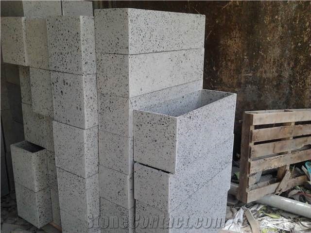 Grey Basalt Flower Pot
