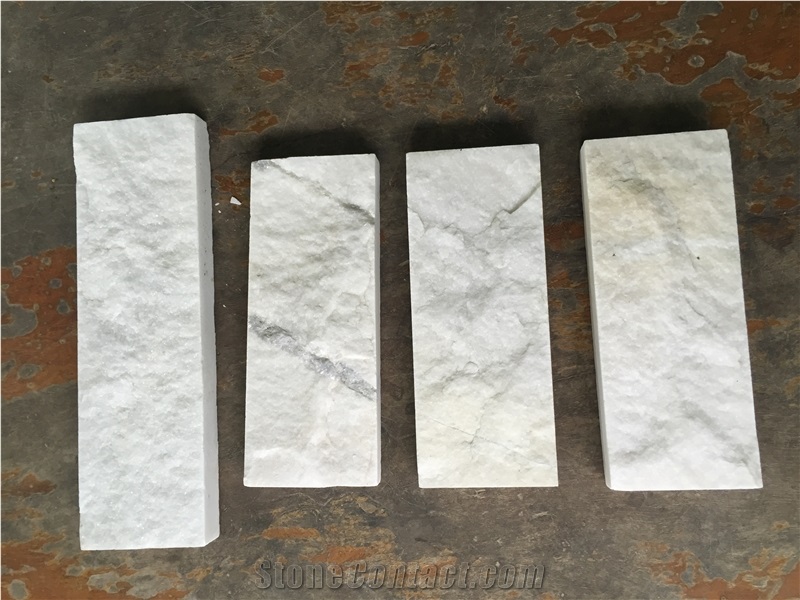 Milky Marble Mushroomed Wall Cladding Tiles, White Marble Mushroom Stone Tiles, Wall Cladding