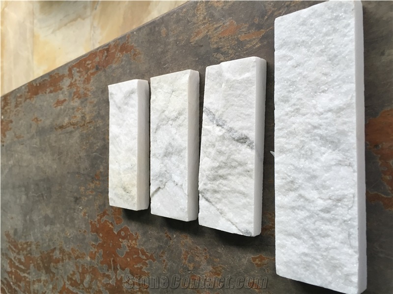 Milky Marble Mushroomed Wall Cladding Tiles, White Marble Mushroom Stone Tiles, Wall Cladding