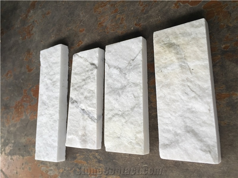 Milky Marble Mushroomed Wall Cladding Tiles, White Marble Mushroom Stone Tiles, Wall Cladding