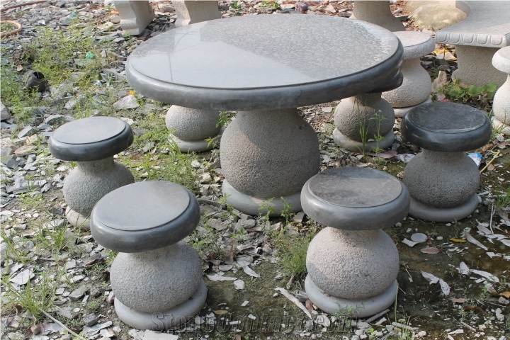Vietnam Natural Basalt Stone for Table & Chair, Black Basalt Bench & Tables Table Sets