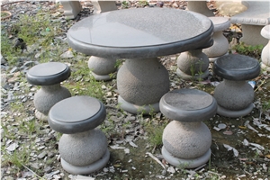 Vietnam Natural Basalt Stone for Table & Chair, Black Basalt Bench & Tables Table Sets