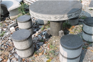 Vietnam Natural Basalt Stone for Table & Chair, Black Basalt Bench & Tables Table Sets