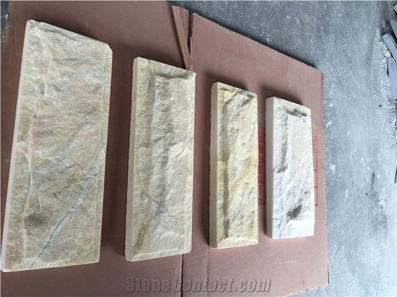 Yellow Marble Mushroomed Wall Cladding Tiles, Wall Cladding